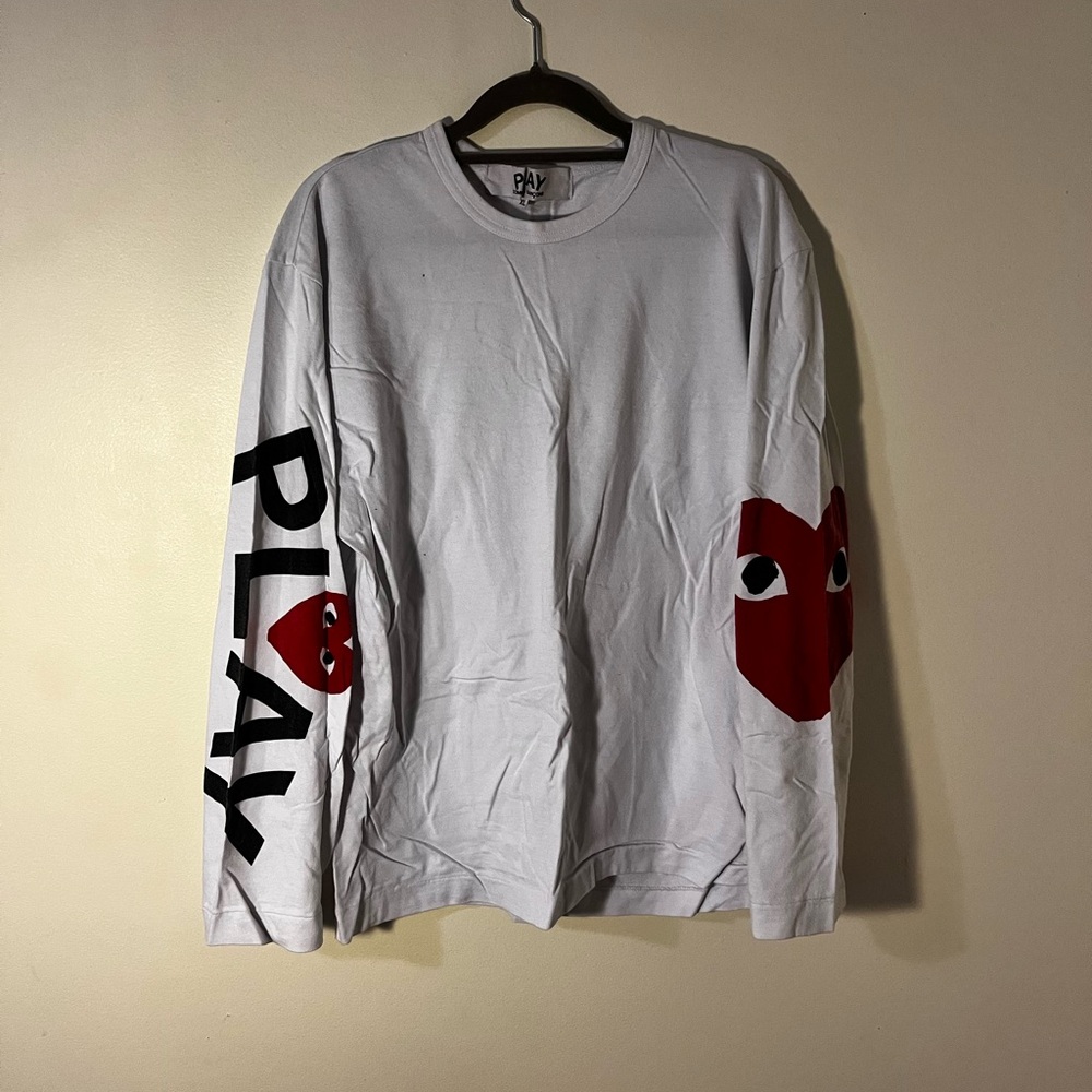 Comme des Garcons PLAY White Long Sleeve Tee with Red Heart